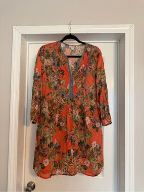 Johnny Was Orange Floral Embroidered Mini Dress